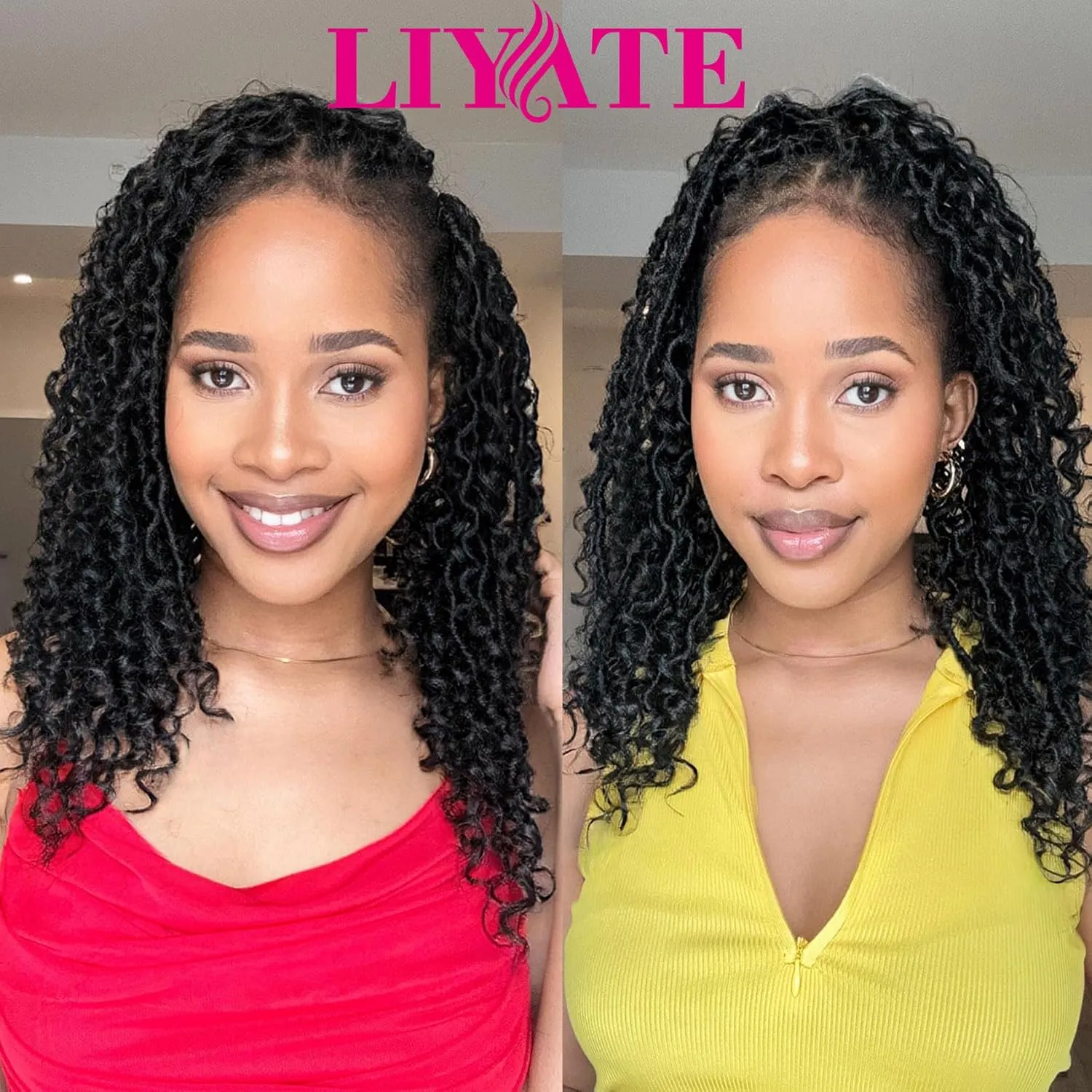 LIYATE Goddess Locs Crochet Hair 12 Inch 6 Packs Faux Locs Crochet Hair for Black Women Pre Looped Soft River Locs Crochet Braids with Curls Boho Hippie Loc Synthetic Hair Extensions(1B)