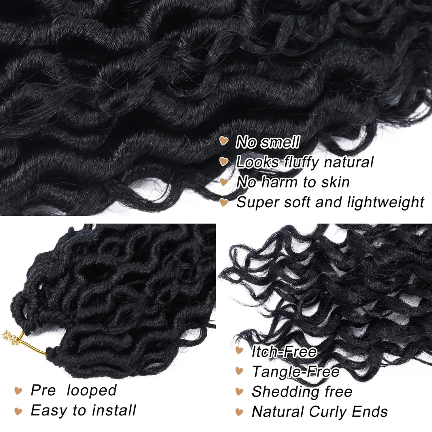 LIYATE Goddess Locs Crochet Hair 12 Inch 6 Packs Faux Locs Crochet Hair for Black Women Pre Looped Soft River Locs Crochet Braids with Curls Boho Hippie Loc Synthetic Hair Extensions(1B)