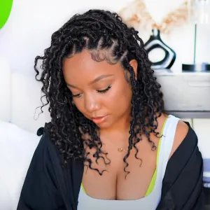 LIYATE Goddess Locs Crochet Hair 12 Inch 6 Packs Faux Locs Crochet Hair for Black Women Pre Looped Soft River Locs Crochet Braids with Curls Boho Hippie Loc Synthetic Hair Extensions(1B)