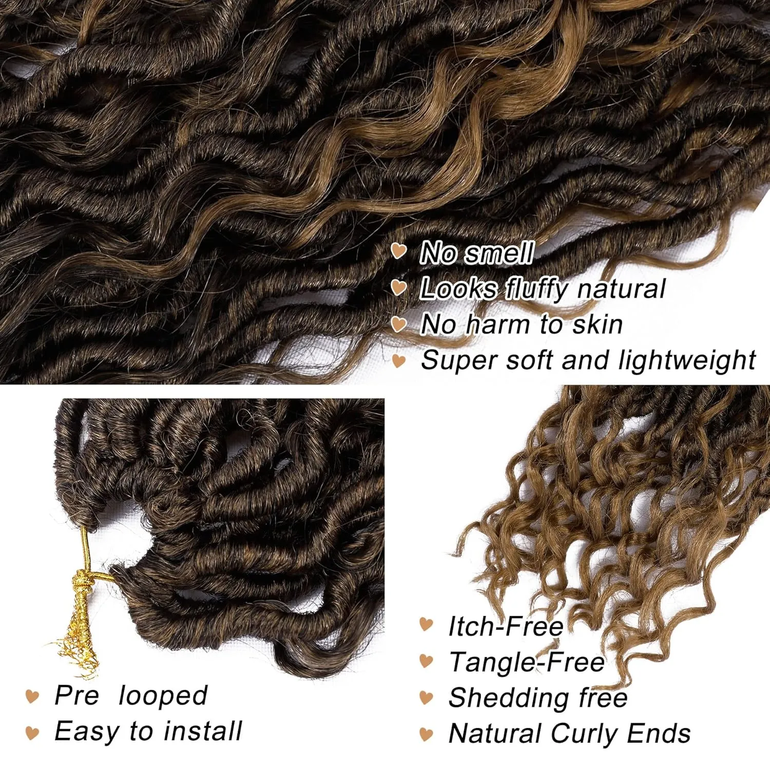 LIYATE Goddess Locs Crochet Hair 12 Inch 6 Packs Faux Locs Crochet Hair for Black Women Pre Looped Soft River Locs Crochet Braids with Curly Hair Bohemian Hippie Locs Hair Extensions(T1B/27)