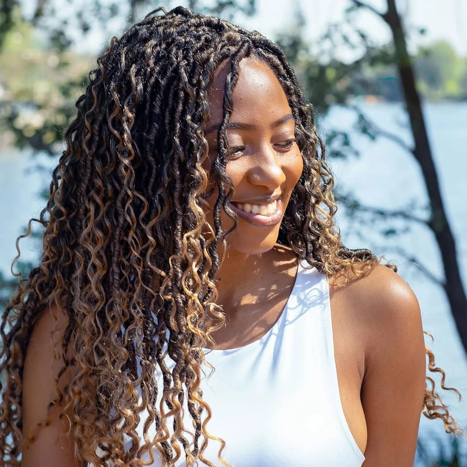 LIYATE Goddess Locs Crochet Hair 12 Inch 6 Packs Faux Locs Crochet Hair for Black Women Pre Looped Soft River Locs Crochet Braids with Curly Hair Bohemian Hippie Locs Hair Extensions(T1B/27)