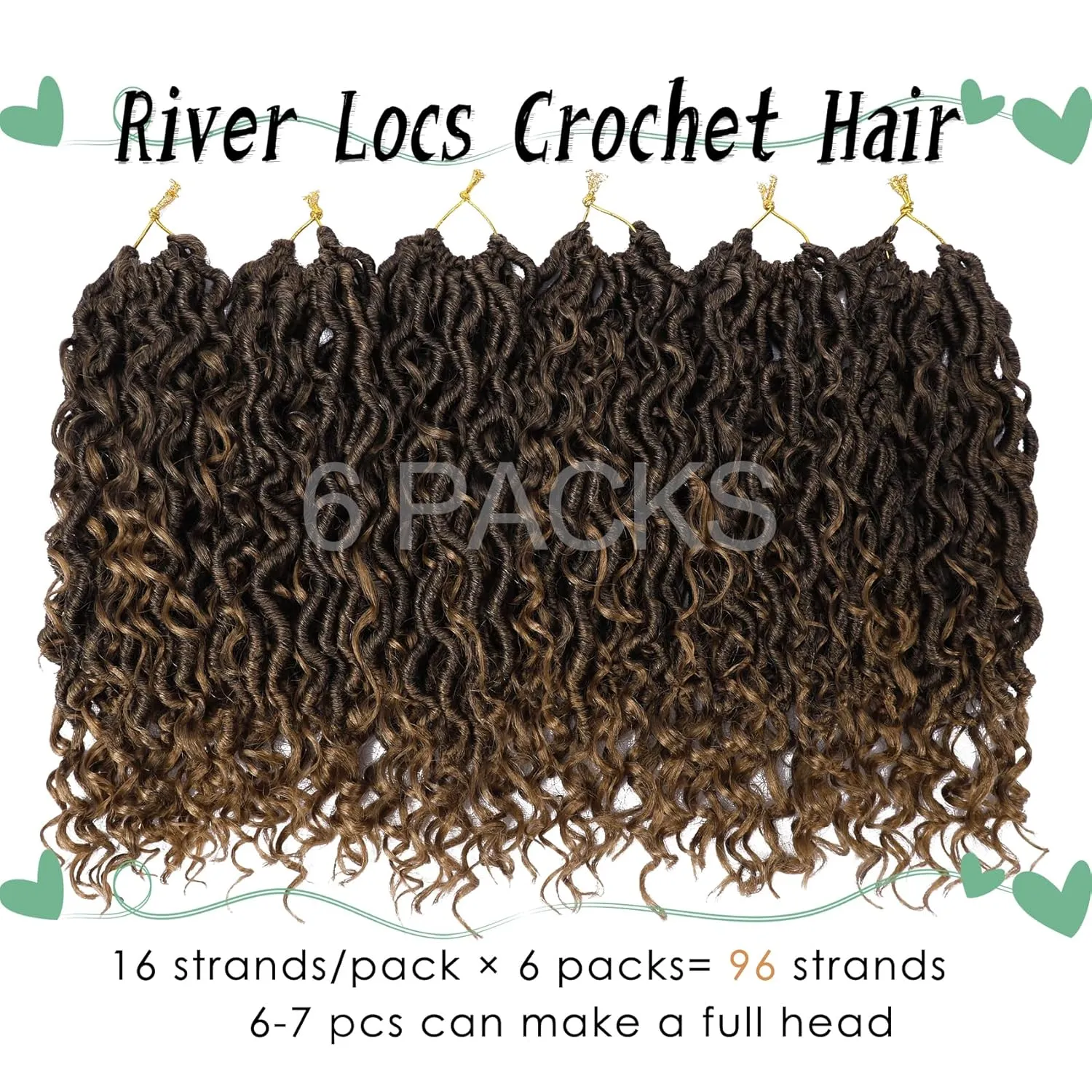 LIYATE Goddess Locs Crochet Hair 12 Inch 6 Packs Faux Locs Crochet Hair for Black Women Pre Looped Soft River Locs Crochet Braids with Curly Hair Bohemian Hippie Locs Hair Extensions(T1B/27)