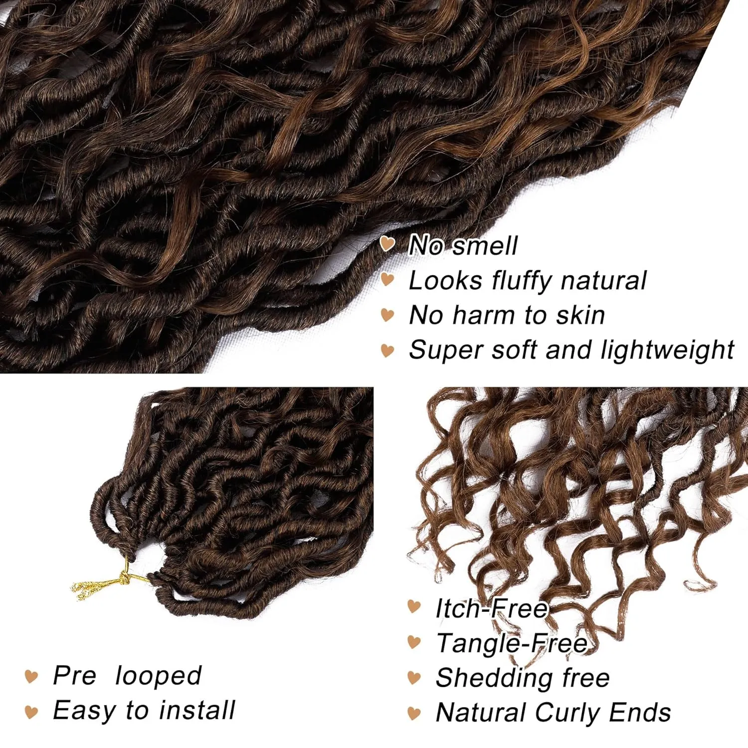 LIYATE Goddess Locs Crochet Hair 12 Inch 6 Packs Faux Locs Crochet Hair for Black Women Pre Looped Soft River Locs Crochet Braids with Curly Hair Bohemian Hippie Locs Hair Extensions(T1B/30)