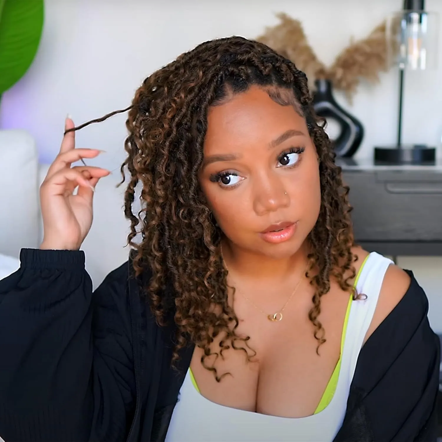 LIYATE Goddess Locs Crochet Hair 12 Inch 6 Packs Faux Locs Crochet Hair for Black Women Pre Looped Soft River Locs Crochet Braids with Curly Hair Bohemian Hippie Locs Hair Extensions(T1B/30)