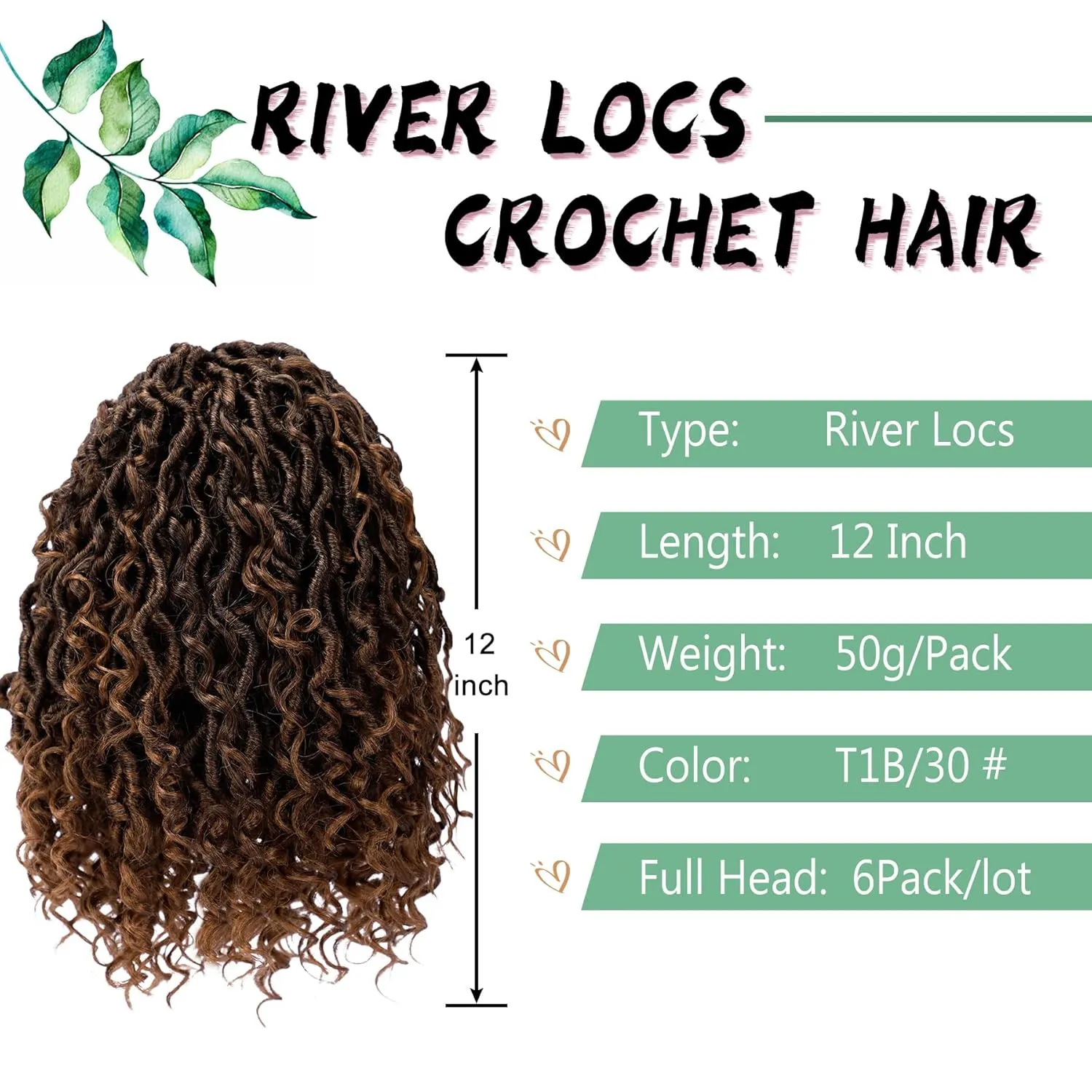 LIYATE Goddess Locs Crochet Hair 12 Inch 6 Packs Faux Locs Crochet Hair for Black Women Pre Looped Soft River Locs Crochet Braids with Curly Hair Bohemian Hippie Locs Hair Extensions(T1B/30)