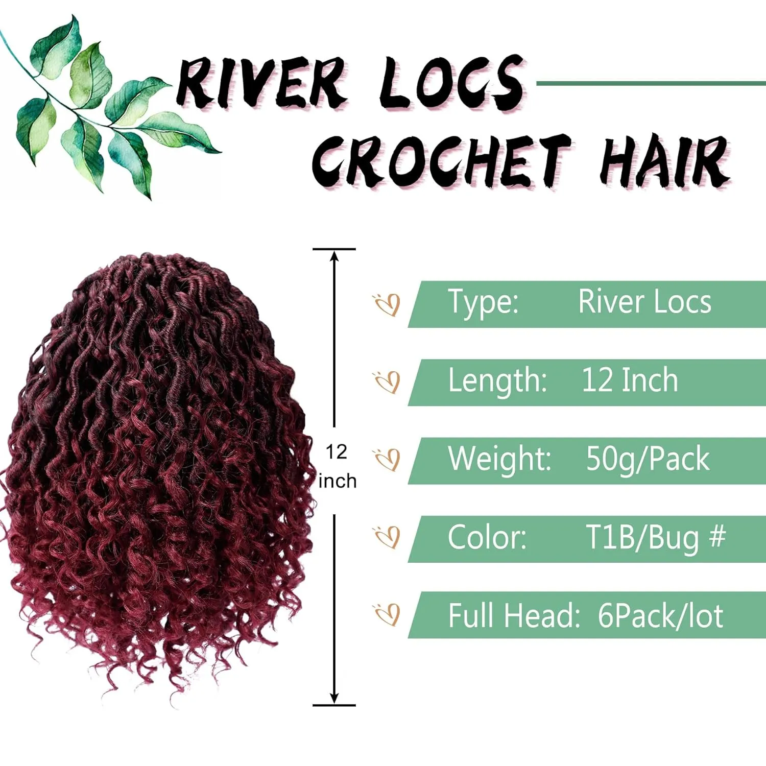 LIYATE Goddess Locs Crochet Hair 12 Inch 6 Packs Faux Locs Crochet Hair for Black Women Pre Looped Soft River Locs Crochet Braids with Curly Hair Bohemian Hippie Locs Hair Extensions(T1B/Bug)