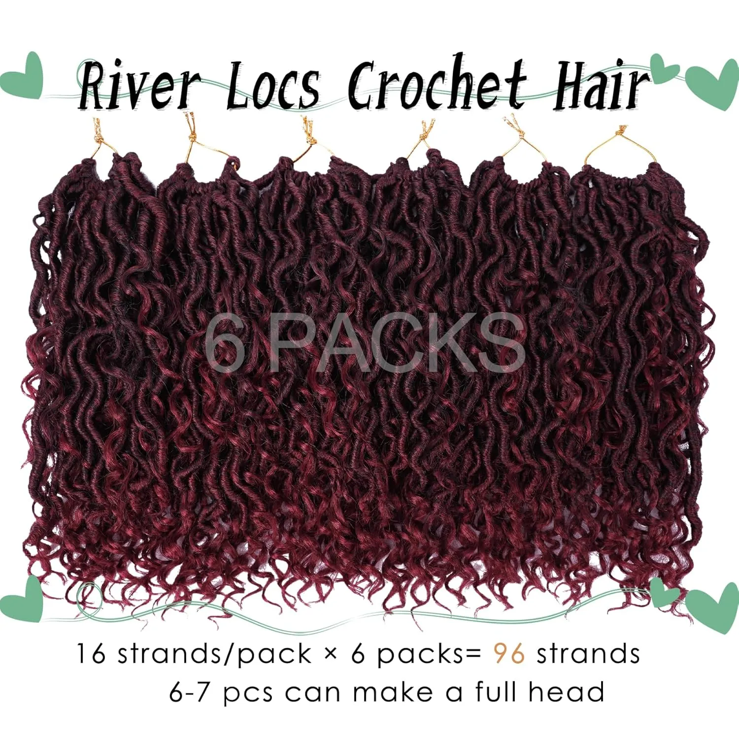 LIYATE Goddess Locs Crochet Hair 12 Inch 6 Packs Faux Locs Crochet Hair for Black Women Pre Looped Soft River Locs Crochet Braids with Curly Hair Bohemian Hippie Locs Hair Extensions(T1B/Bug)