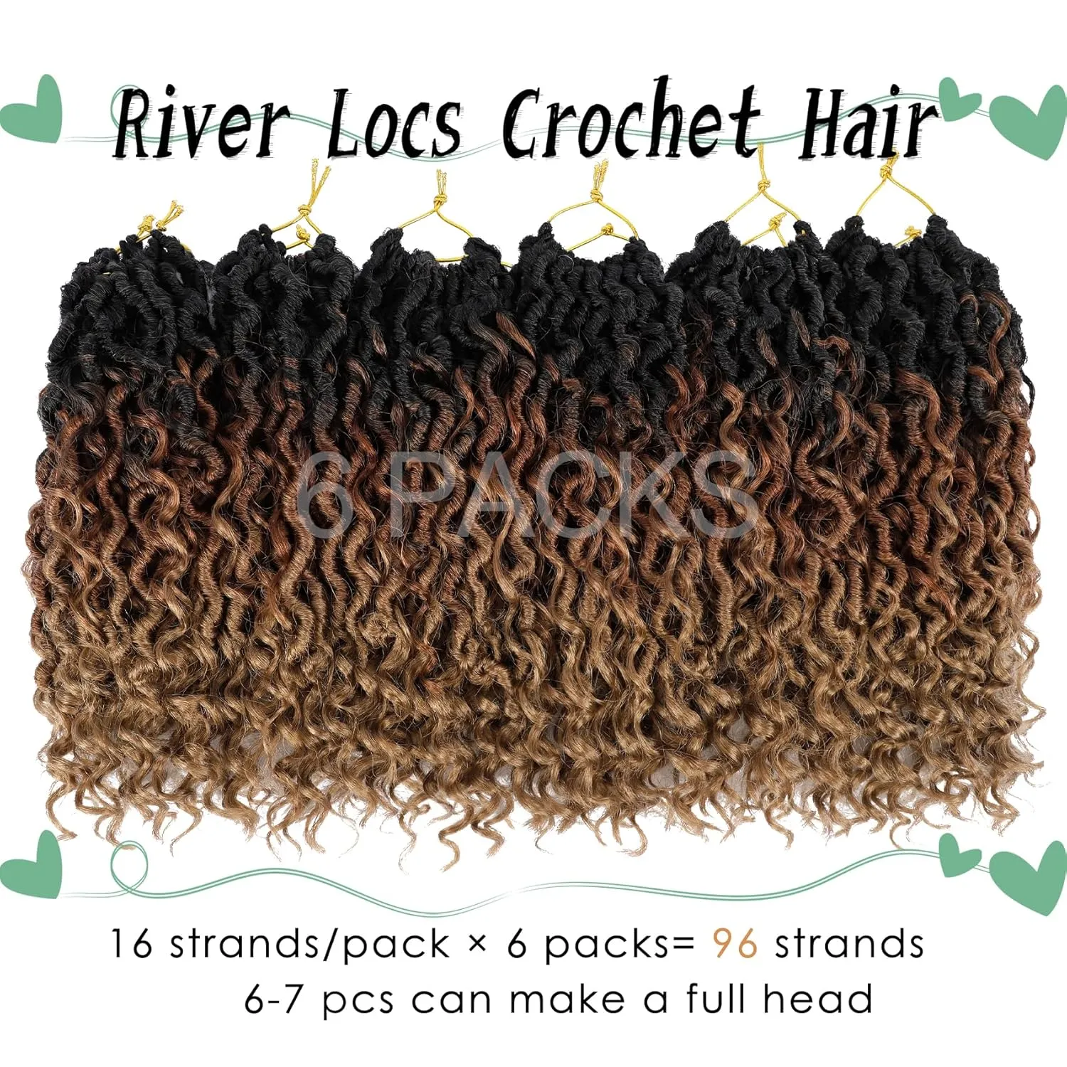 LIYATE Goddess Locs Crochet Hair 12 Inch 6 Packs Faux Locs Crochet Hair for Black Women Pre Looped Soft River Locs Crochet Braids with Curly Hair Boho Hippie Locs Hair Extensions(T1B/30/27)