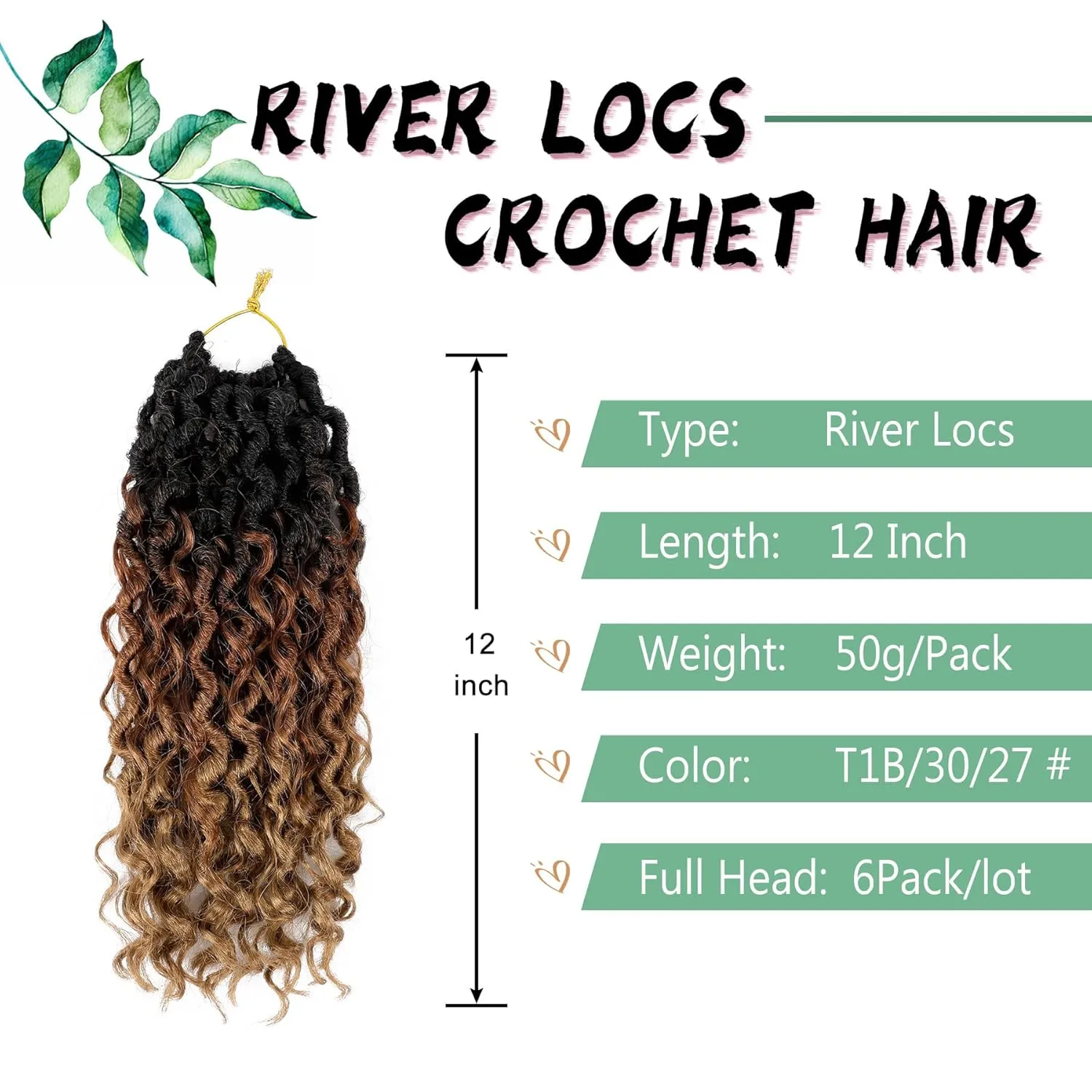 LIYATE Goddess Locs Crochet Hair 12 Inch 6 Packs Faux Locs Crochet Hair for Black Women Pre Looped Soft River Locs Crochet Braids with Curly Hair Boho Hippie Locs Hair Extensions(T1B/30/27)
