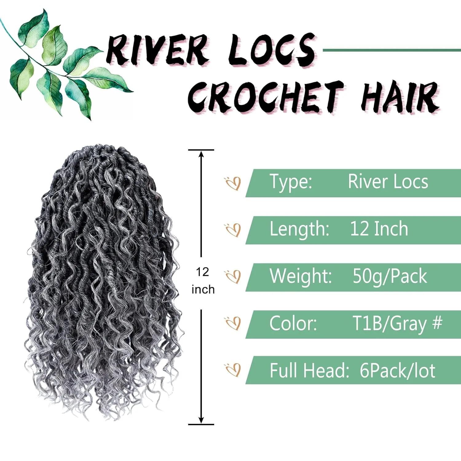 LIYATE Goddess Locs Crochet Hair 12 Inch 6 Packs Faux Locs Grey Crochet Hair for Black Women Pre Looped Soft River Locs Crochet Braids with Curly Bohemian Hair Extensions(T1B/Gray)