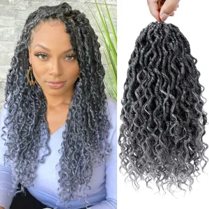 LIYATE Goddess Locs Crochet Hair 12 Inch 6 Packs Faux Locs Grey Crochet Hair for Black Women Pre Looped Soft River Locs Crochet Braids with Curly Bohemian Hair Extensions(T1B/Gray)