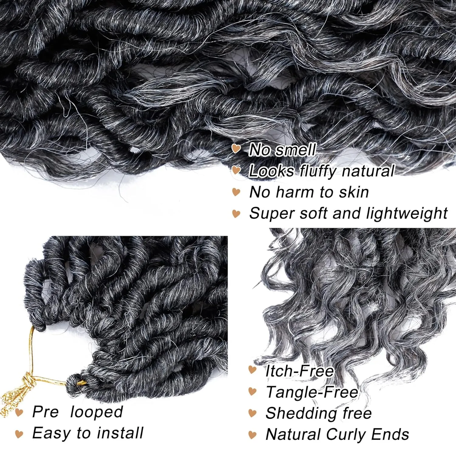LIYATE Goddess Locs Crochet Hair 12 Inch 6 Packs Faux Locs Grey Crochet Hair for Black Women Pre Looped Soft River Locs Crochet Braids with Curly Bohemian Hair Extensions(T1B/Gray)