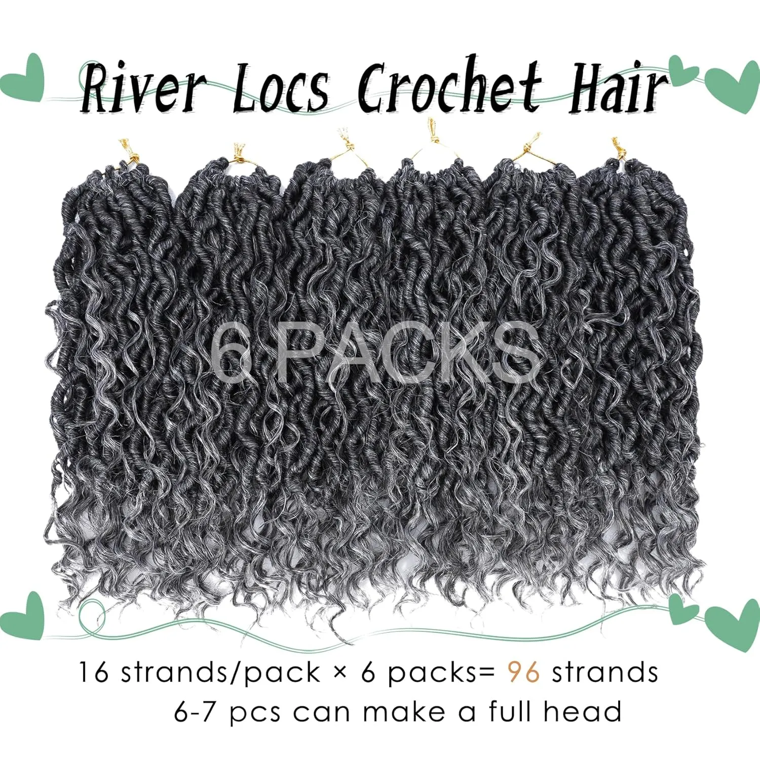 LIYATE Goddess Locs Crochet Hair 12 Inch 6 Packs Faux Locs Grey Crochet Hair for Black Women Pre Looped Soft River Locs Crochet Braids with Curly Bohemian Hair Extensions(T1B/Gray)