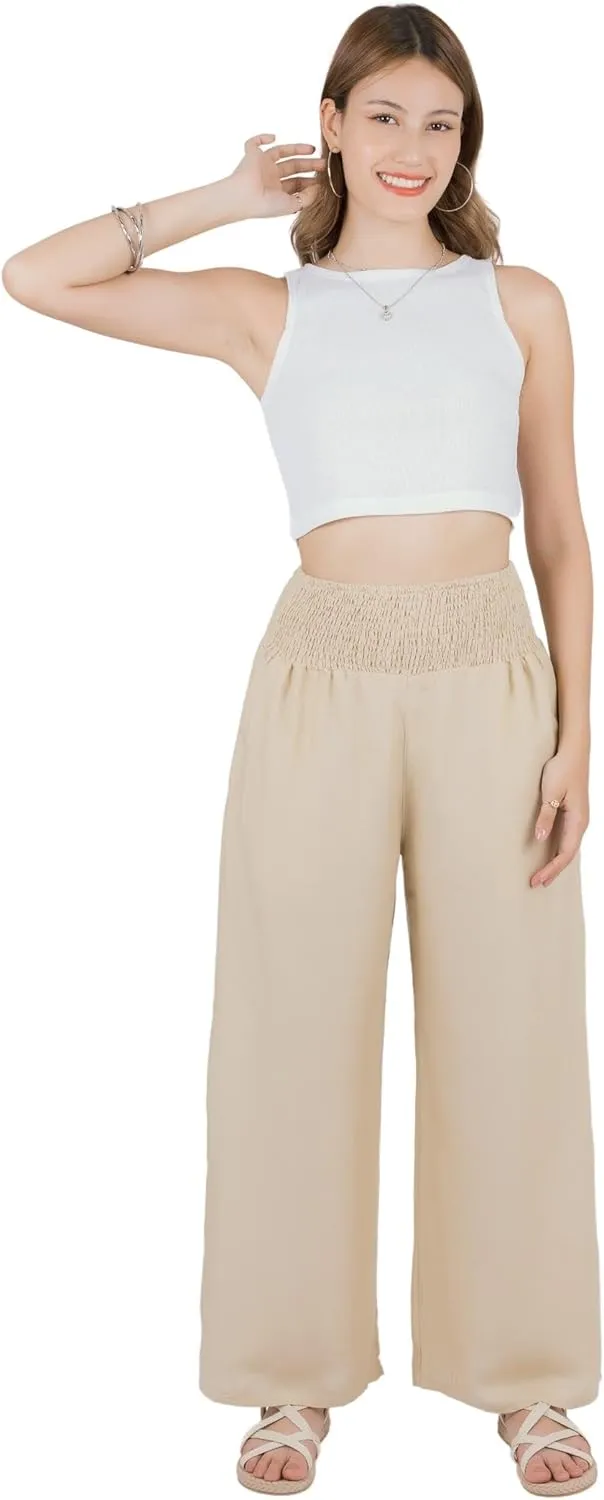 LOFBAZ Women Flowy Palazzo Wide Leg Pants Rayon Harem Boho Clothes Hippie Beach Bohemian Pant Loose Lounge Clothing