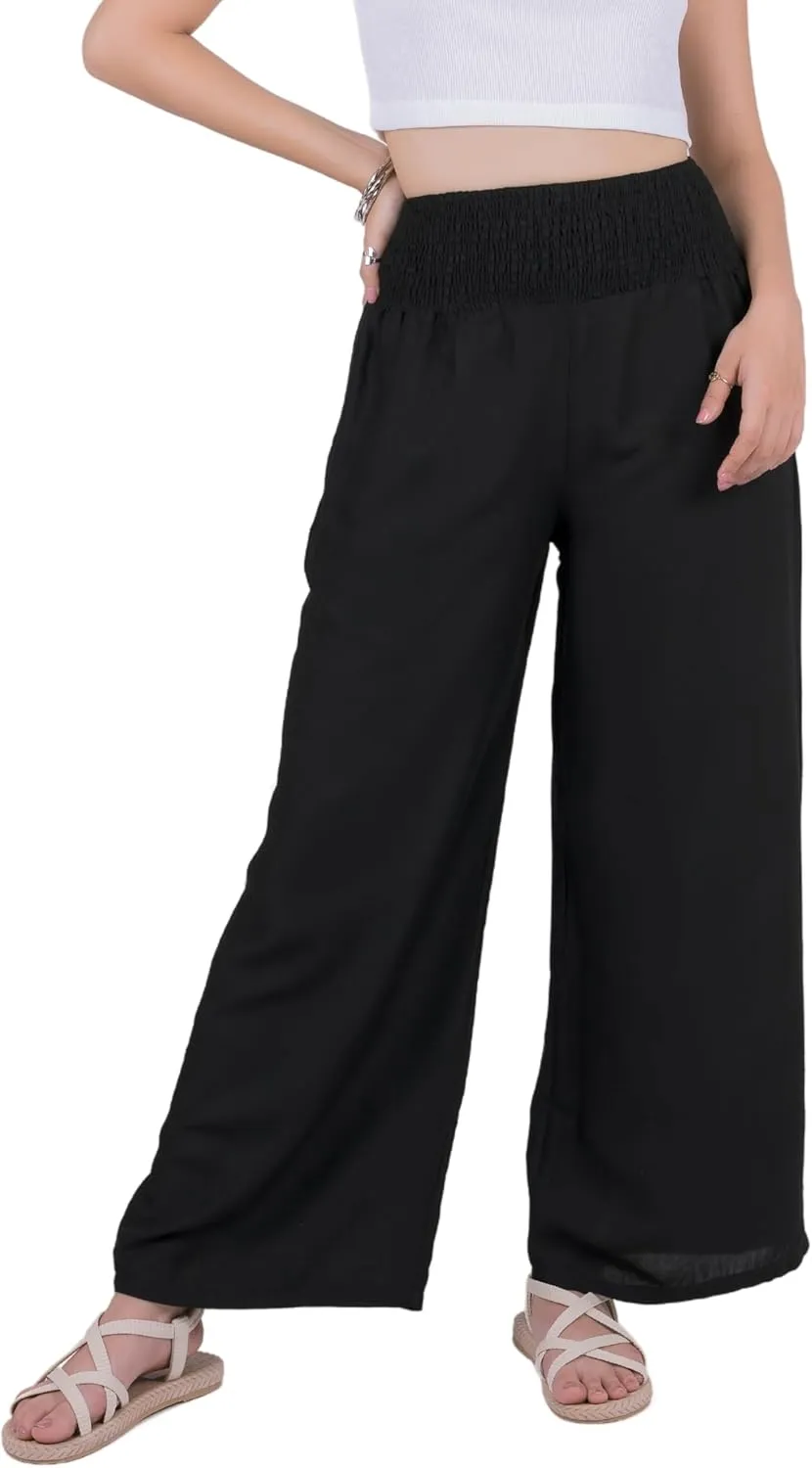 LOFBAZ Women Flowy Palazzo Wide Leg Pants Rayon Harem Boho Clothes Hippie Beach Bohemian Pant Loose Lounge Clothing