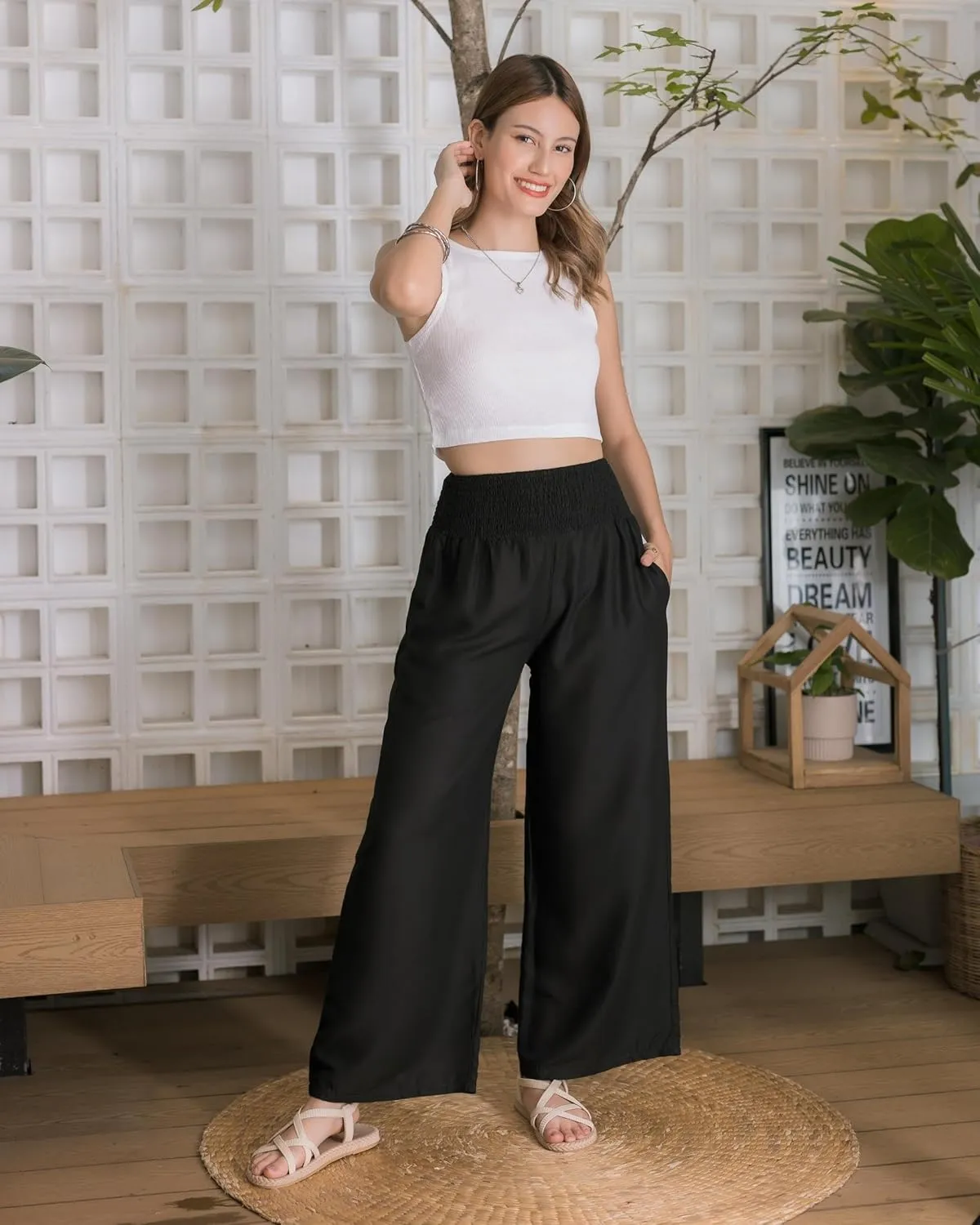 LOFBAZ Women Flowy Palazzo Wide Leg Pants Rayon Harem Boho Clothes Hippie Beach Bohemian Pant Loose Lounge Clothing