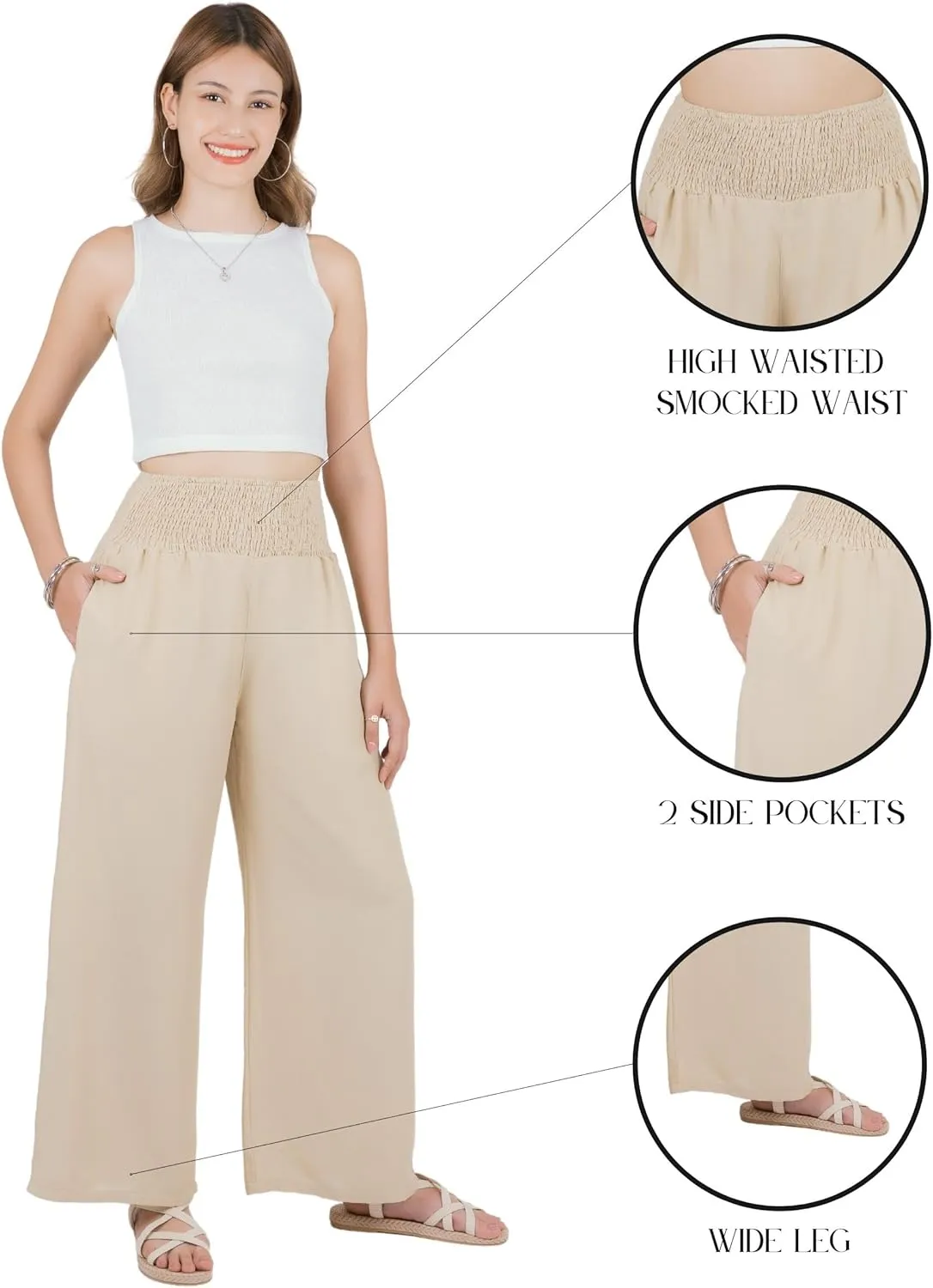 LOFBAZ Women Flowy Palazzo Wide Leg Pants Rayon Harem Boho Clothes Hippie Beach Bohemian Pant Loose Lounge Clothing