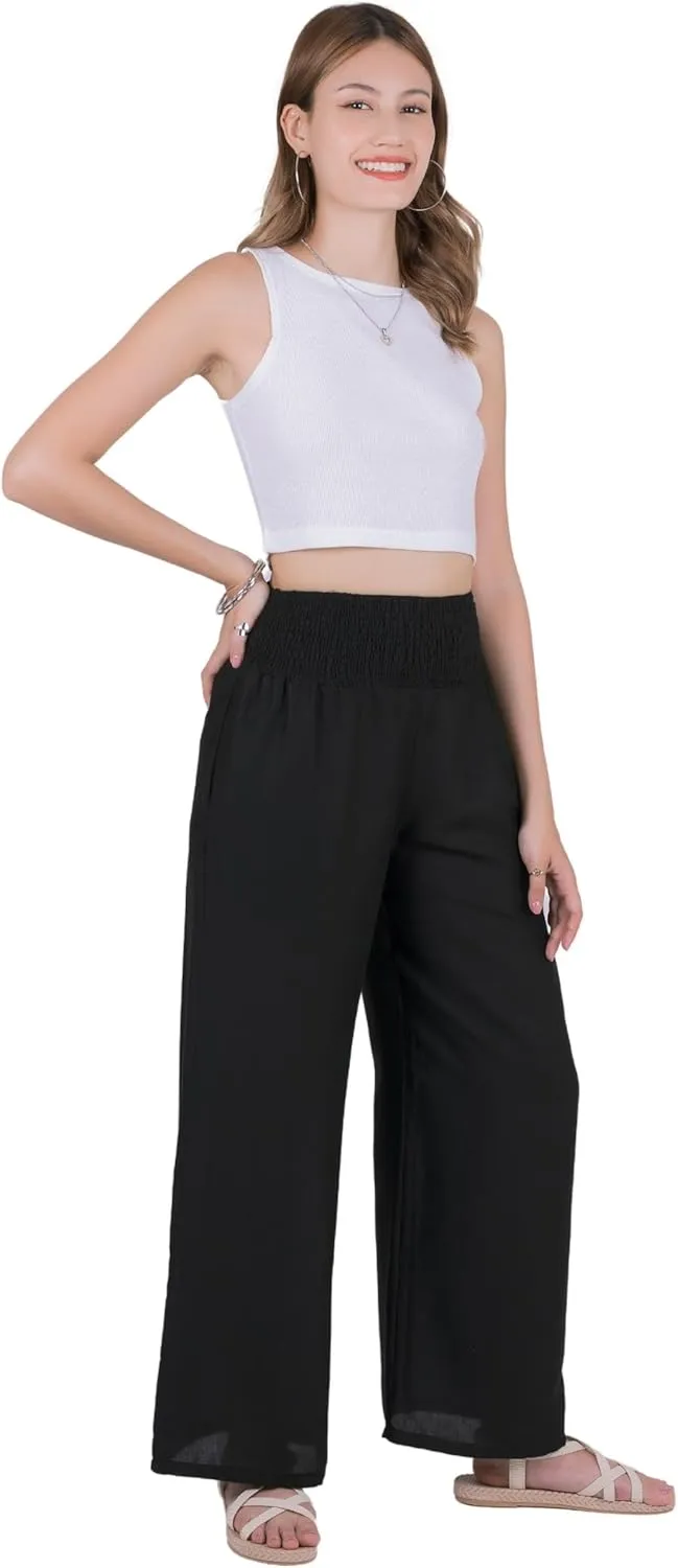 LOFBAZ Women Flowy Palazzo Wide Leg Pants Rayon Harem Boho Clothes Hippie Beach Bohemian Pant Loose Lounge Clothing