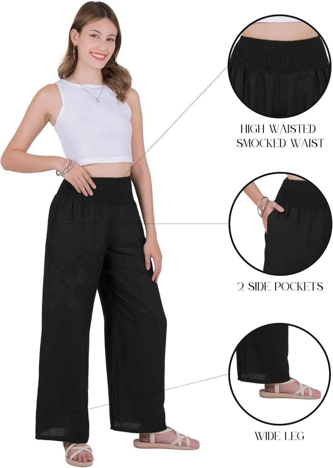 LOFBAZ Women Flowy Palazzo Wide Leg Pants Rayon Harem Boho Clothes Hippie Beach Bohemian Pant Loose Lounge Clothing