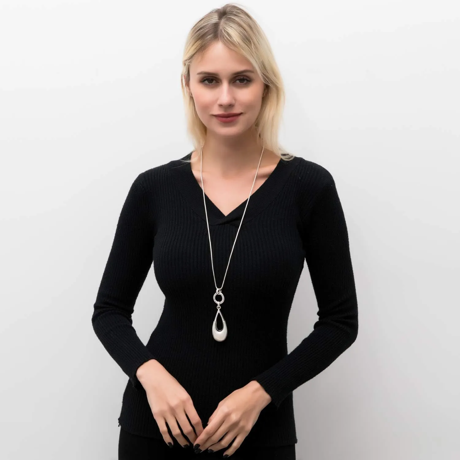 Long Necklaces for Women Waterdrop Pendant Sweater Layered Y Statement Bohemian Silver Chain Necklace with Gifts Box Jewelry