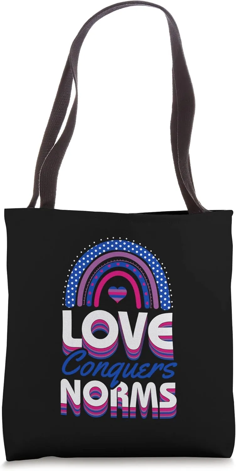 Love Conquers Norms Bisexual Pride Boho Bohemian Rainbow Tote Bag