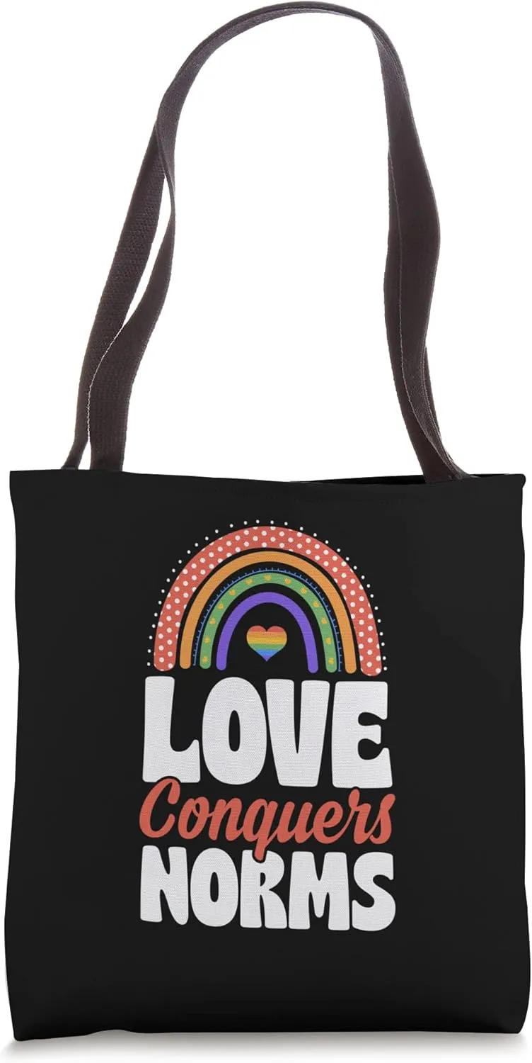Love Conquers Norms Gay Pride Bohemian Rainbow Heart Love Tote Bag
