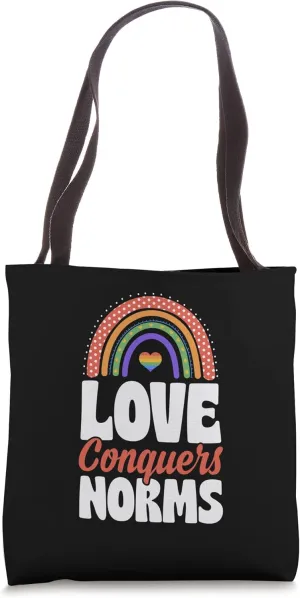 Love Conquers Norms Gay Pride Bohemian Rainbow Heart Love Tote Bag