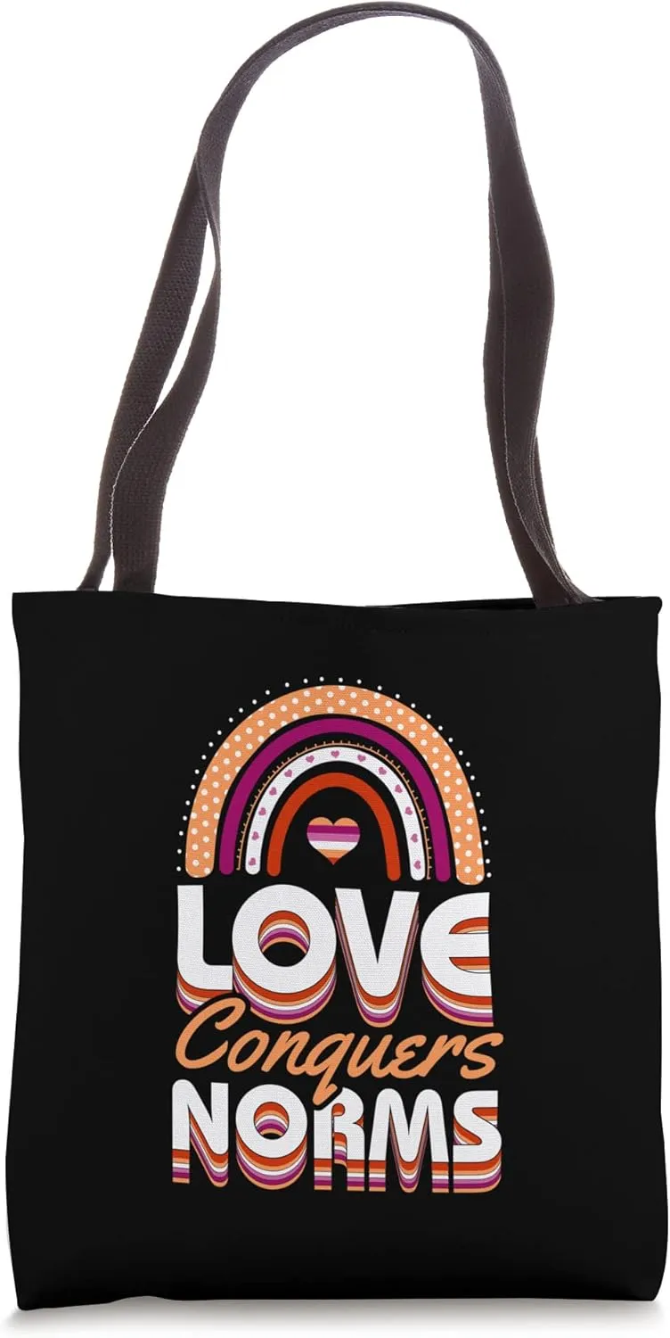 Love Conquers Norms Lesbian Pride Boho Bohemian Rainbow Tote Bag