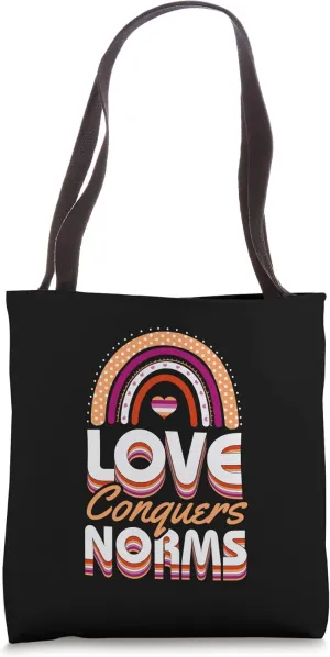 Love Conquers Norms Lesbian Pride Boho Bohemian Rainbow Tote Bag