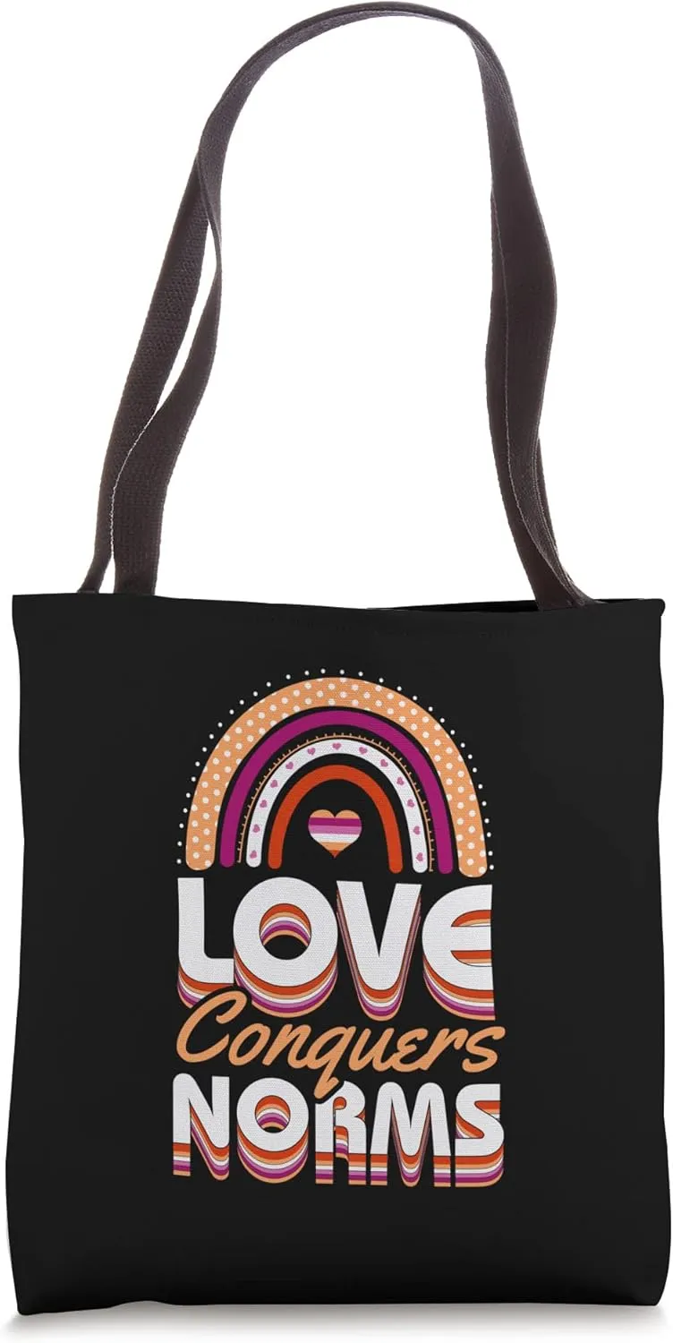 Love Conquers Norms Lesbian Pride Boho Bohemian Rainbow Tote Bag