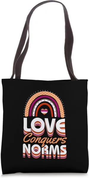 Love Conquers Norms Lesbian Pride Boho Bohemian Rainbow Tote Bag