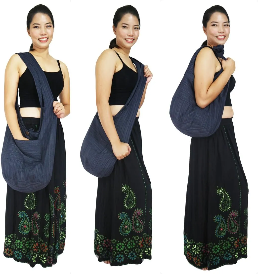 Lovely Creations Hobo Bohemian Sling Crossbody Shoulder Bag Hippie Gypsy Zip on Top Bag and Front Pocket