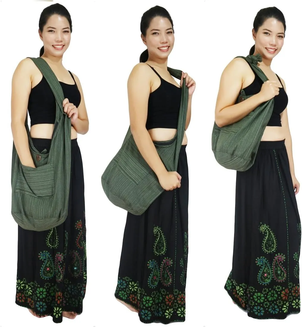 Lovely Creations Hobo Bohemian Sling Crossbody Shoulder Bag Hippie Gypsy Zip on Top Bag and Front Pocket