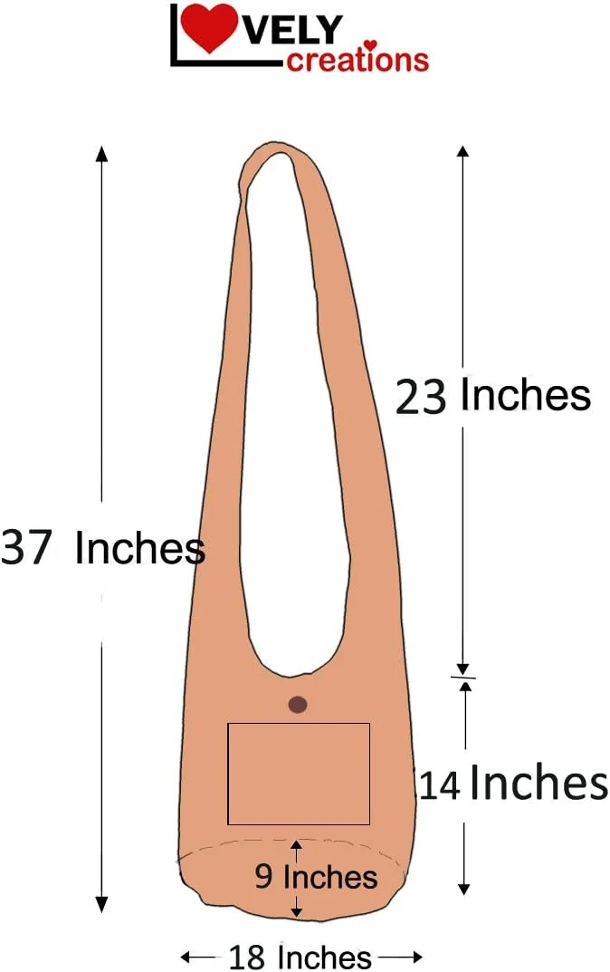 Lovely Creations Hobo Bohemian Sling Crossbody Shoulder Bag Hippie Gypsy Zip on Top Bag and Front Pocket