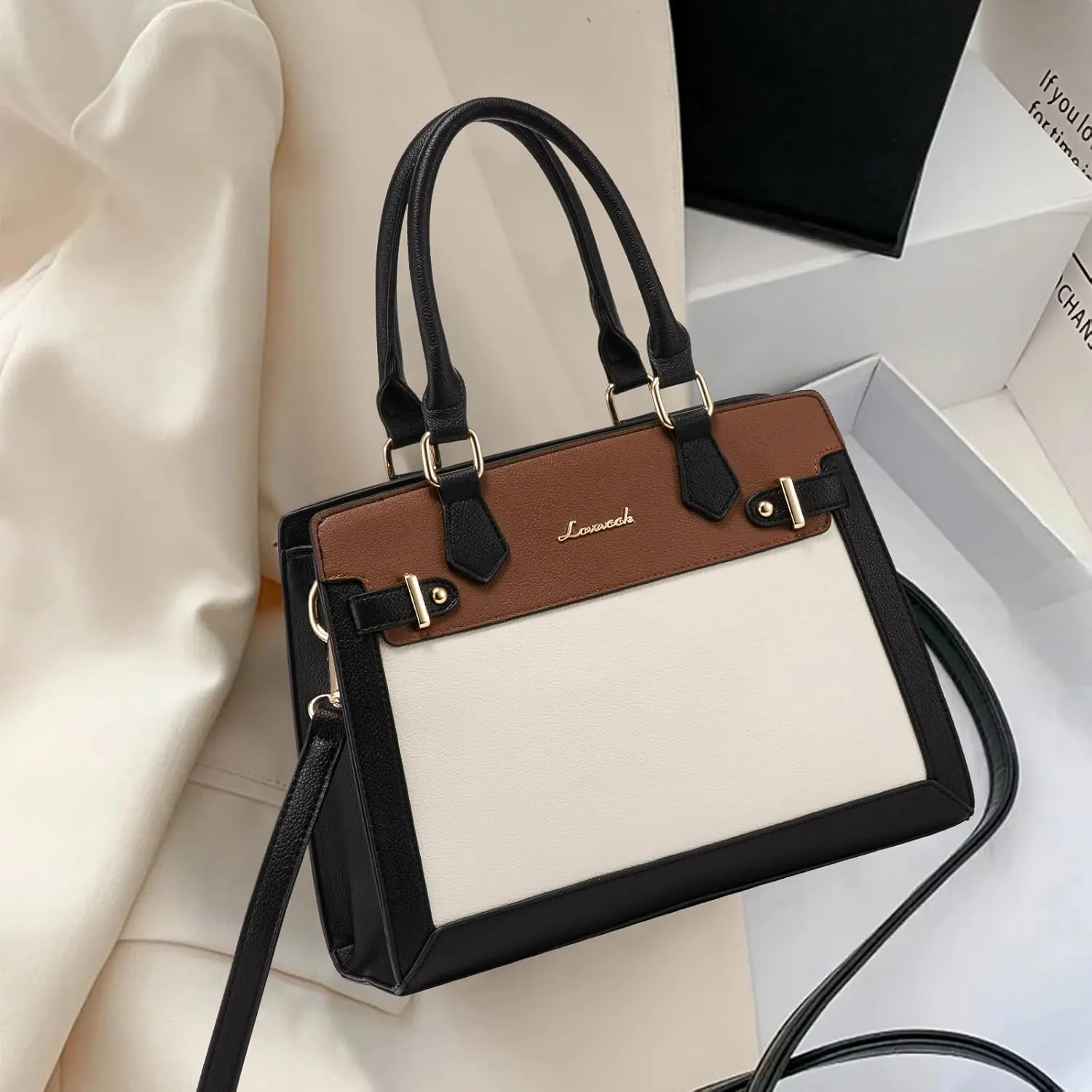 LOVEVOOK Purses and Handbags for Women, Tote Shoulder Bag Satchel Black Purse and PU Leather Top Handle for ladies