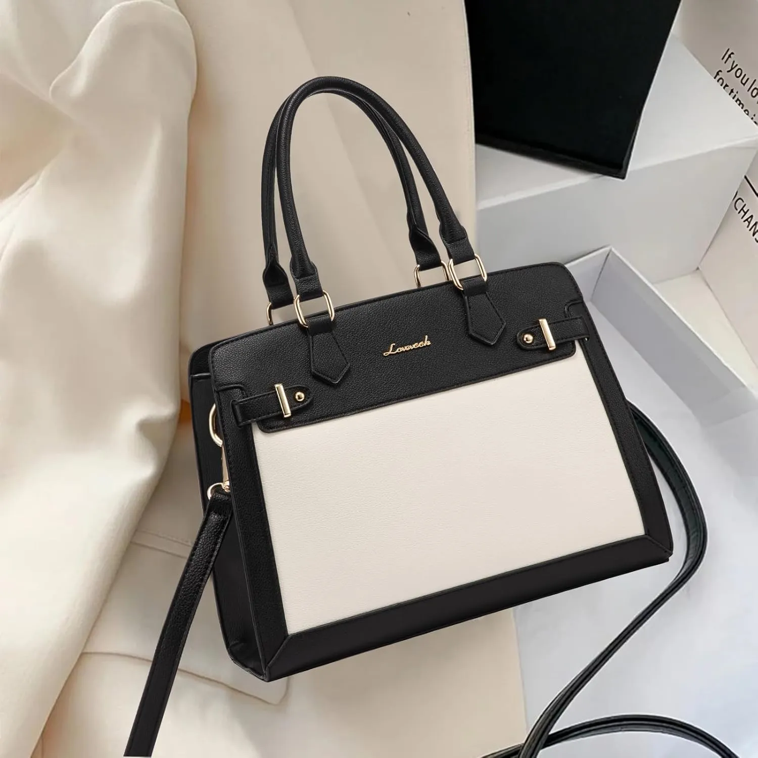 LOVEVOOK Purses and Handbags for Women, Tote Shoulder Bag Satchel Black Purse and PU Leather Top Handle for ladies