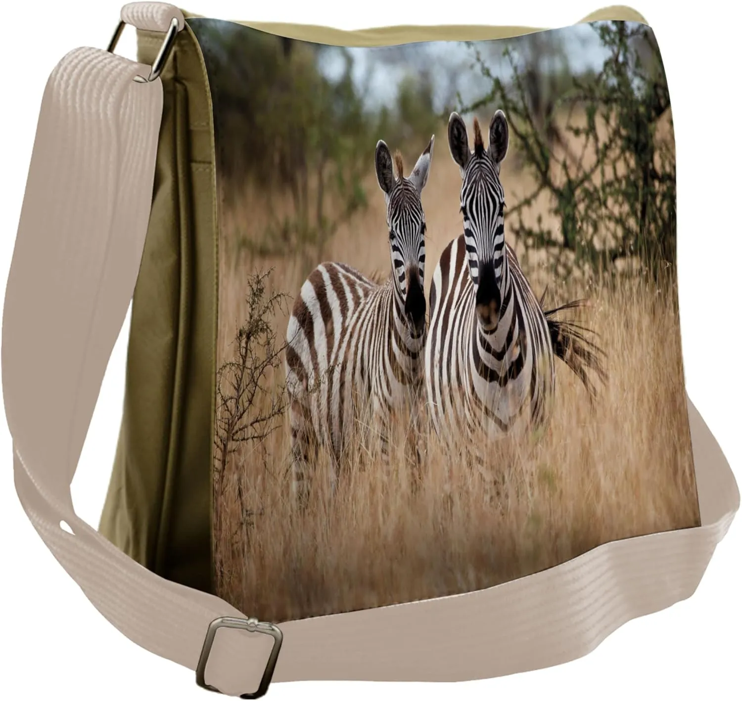 Lunarable Africa Messenger Bag, Kenyan Zebras in High Bushes, Unisex Cross-body