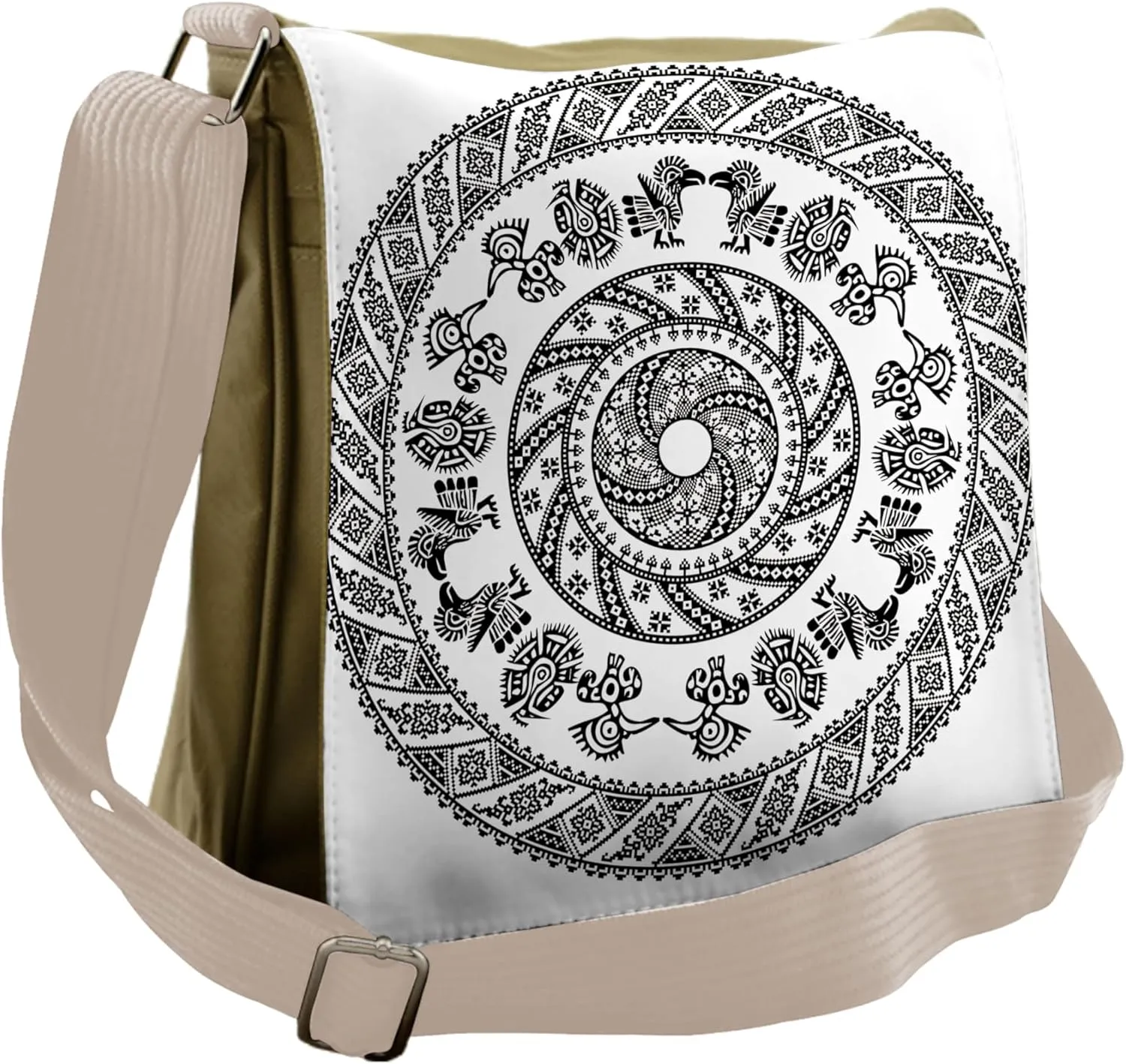 Lunarable Aztec Messenger Bag, Peruvian Ornate Spiral Motif, Unisex Cross-body