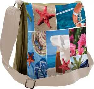 Lunarable Beach Messenger Bag, Collage of Summer Photos, Unisex Cross-body