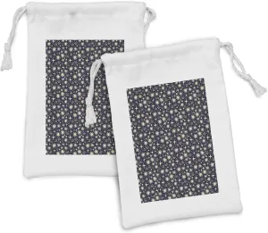 Lunarable Bohemian Stars Fabric Pouch Set of 2, Doodle Sketch of Starry Night Abstract Cutsy Motifs Pattern, Small Drawstring Bag for Toiletries Masks and Favors, 9" x 6", Violet Blue Eggshell