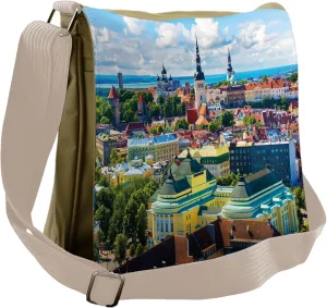 Lunarable European Messenger Bag, Scenic Summer of Old Town, Unisex Cross-body