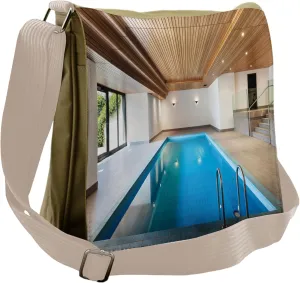 Lunarable Holiday Messenger Bag, Modern Apartment with Pool, Unisex Cross-body