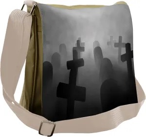 Lunarable Horror House Messenger Bag, Graveyard Tombstone, Unisex Cross-body