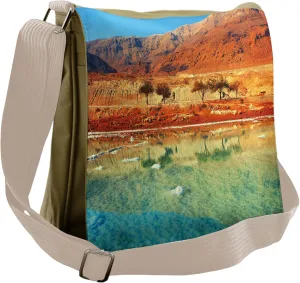 Lunarable Landscape Messenger Bag, Dead Sea Salty Shoreline, Unisex Cross-body