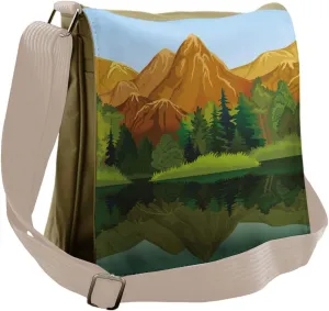 Lunarable Landscape Messenger Bag, Mountains Forest Scenic, Unisex Cross-body