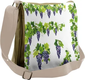 Lunarable Messenger Bag, Green Leaf Cluster of Berries, Unisex Cross-body
