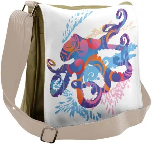 Lunarable Octopus Messenger Bag, Aquatic Abstract Artwork, Unisex Cross-body