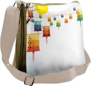 Lunarable Oriental Messenger Bag, Colorful Luck Chinese Art, Unisex Cross-body