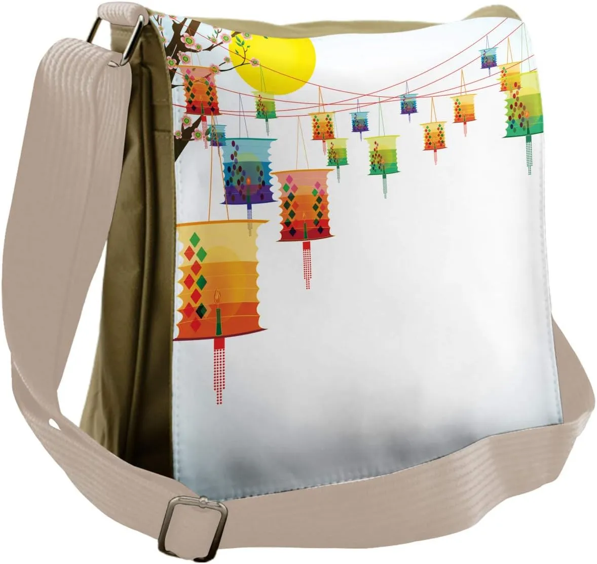 Lunarable Oriental Messenger Bag, Colorful Luck Chinese Art, Unisex Cross-body