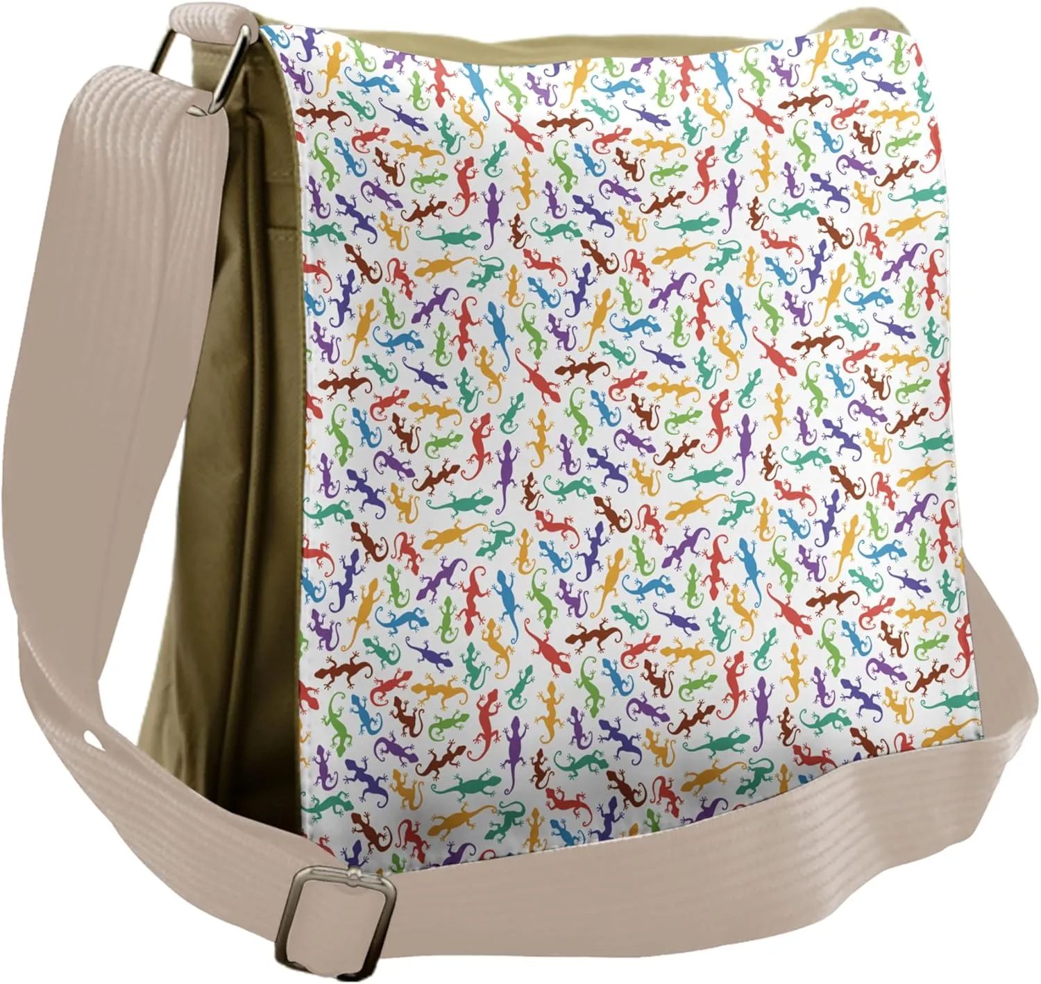 Lunarable Reptile Messenger Bag, Colorful Lizards Animals, Unisex Cross-body
